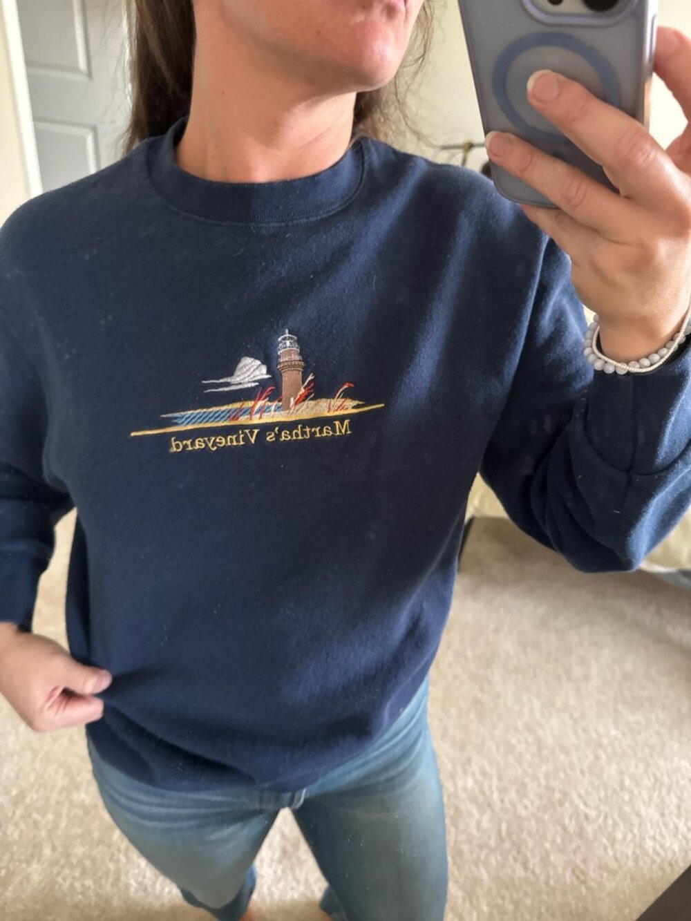 Vintage Martha's Vineyard Navy Blue Embroidered Crewneck Sweatshirt Medium